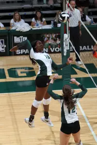 Red-shirt freshman Alexis Mathew tallied a caree-high 10 kills against Oakland on Tuesday.
