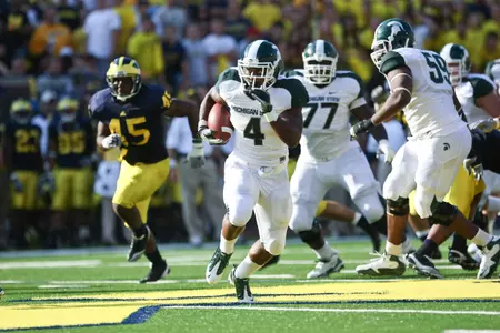 Edwin Baker rushed for 147 yards in MSU's 34-17 victory at Michigan in 2010, including a 61-yard TD run.