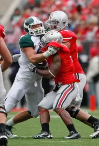 Max Bullough paced the Spartan defense with nine tackles against Ohio State, including a sack.