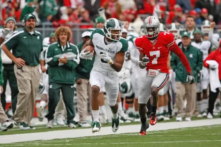 B.J. Cunningham had nine receptions for 154 yards, including a 33-yard TD grab, in MSU's 10-7 victory at Ohio State. His 154 receiving yards are most ever by a Spartan against the Buckeyes.
