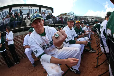 Jared Hook shows off his 2011 Big Ten Championship ring.