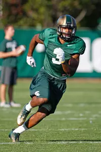 B.J. Cunningham runs a pass route during one of MSU's two bye-week practices.