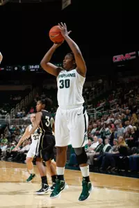 Lykendra Johnson and the Spartans welcome the seventh top-10 team into Breslin under Coach Merchant. MSU is 3-3 in those games.