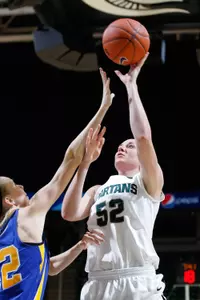 Freshman Becca Mills went 7-of-9 from the field to lead MSU with 17 points on Sunday.