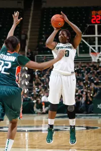 With a 3-pointer early in the game, senior Lykendra Johnson became the 22nd 1,000-point scorer in MSU history.