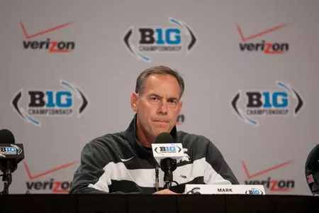 Mark Dantonio met with reporters on Friday at Lucas Oil Stadium.
