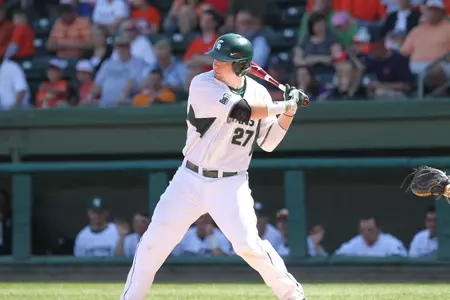 Jeff Holm knocked in the go-ahead runs in the ninth inning to help MSU past Evansville, 10-3, Friday night at Braun Stadium.