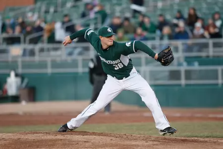 Senior Stephen Doty pitched two scoreless innings in MSU's 2-1 victory over the Lansing Lugnuts in the 2011 Crosstown Showdown.