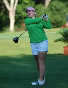 Caroline Powers is tied for second place after one round at the NCAA Women's Golf Championships.