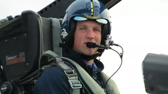 Justin Abdelkader, minutes before his Blue Angels flight.