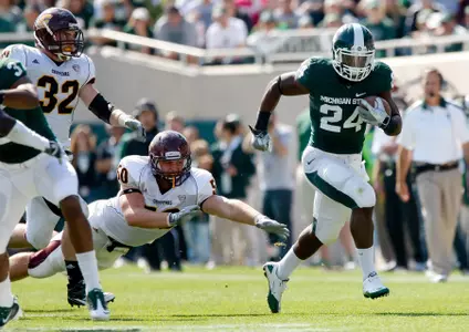 Le'Veon Bell rushed eight times for 81 yards and three TDs in MSU's 45-7 victory over Central Michigan.