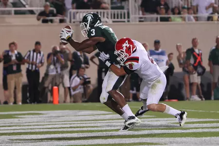 B.J. Cunningham's 18-yard touchdown grab from Kirk Cousins gave MSU a 21-6 lead over Youngstown State on Friday, Sept. 2.
