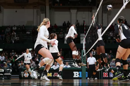 Junior Alexis Mathews had 10 kills and five blocks in the match.