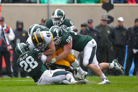 Denicos Allen recorded a career-high 13 tackles along with his first career interception against Iowa.