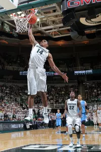 Freshman Gary Harris scored 14 points for MSU in his first game as a Spartan.
