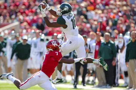 Aaron Burbridge helped spark MSU's comeback at Indiana, with five catches for 96 yards in the second half.