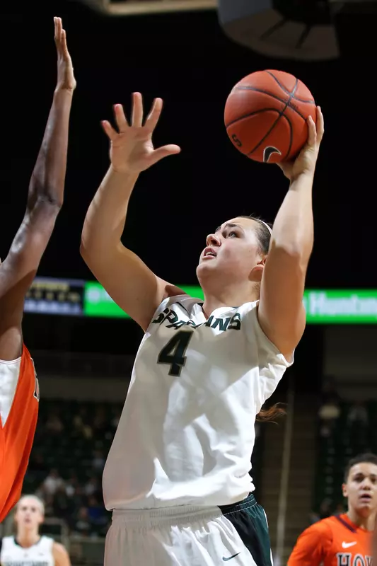 Sophomore Jasmine Hines led MSU in scoring for the first time in her career, totaling 12 points on 6-for-11 shooting.