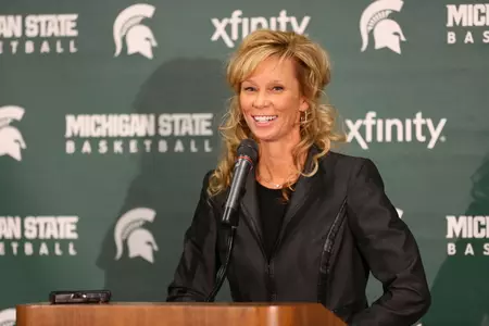 Head coach Suzy Merchant and the Spartans play their first game in Jenison Field House since 1989 on Sunday.