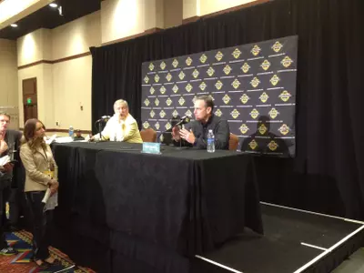 Coach Dantonio speaks with reporters at Buffalo Wild Wings Bowl Media Day on Thursday in Scottsdale, Ariz.