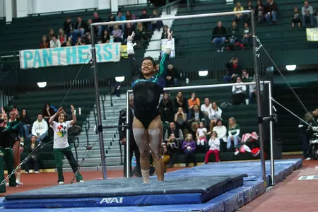 Freshman Alina Cartwright is the No. 1 Spartan on the bars with a 9.713 average.