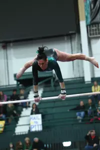 Daneen Haba notched a season-high score of 9.800 on the uneven bars.