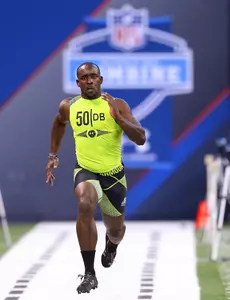 Trenton Robinson runs the 40-yard dash at the NFL Combine on Tuesday.