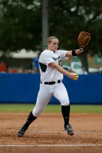 Freshman Carly Nielsen pitched for 5.2 innings in the second day of the Hoosier Classic.