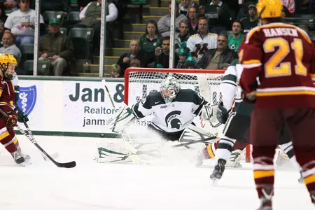 Drew Palmisano made 12 third-period saves