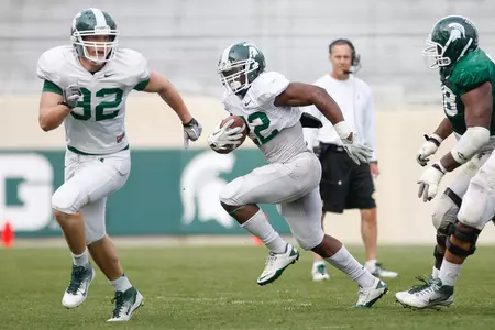 Larry Caper rushed 21 times for 106 yards, including a 22-yard TD run, in the second spring scrimmage.