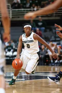 Sophomore Kiana Johnson came off the bench to lead MSU with four assists and four steals in Sunday's win at Illinois.