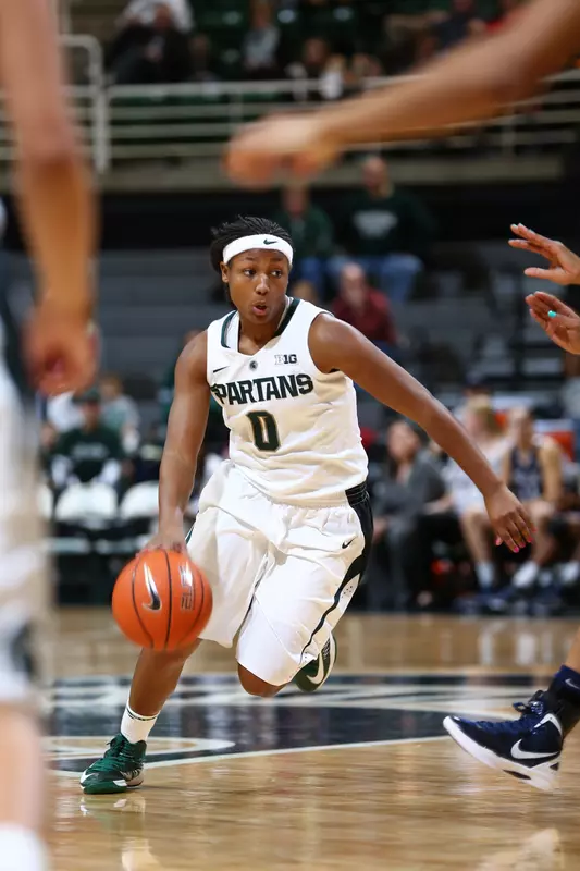 Sophomore Kiana Johnson came off the bench to lead MSU with four assists and four steals in Sunday's win at Illinois.