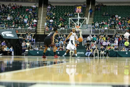 Sophomore Kiana Johnson was key off the bench Sunday, leading the Spartans with 15 points and five assists in 36 minutes.