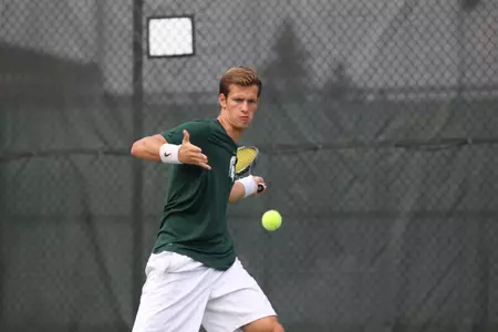 Gijs Linders (above) and Aaron Pfister won their second-round match in doubles qualifying on Tuesday at the ITA All-American Championships.