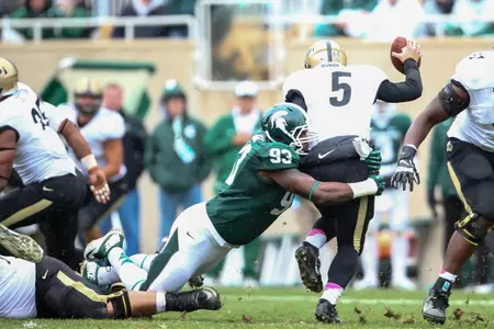 Damon Knox recorded his first career sack in the win over Purdue as the Spartan defense shut out the Boilermakers, 14-0.