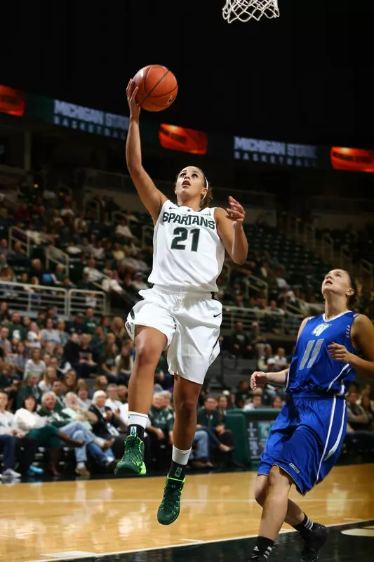 Senior co-captain Klarissa Bell, MSU's leading scorer last season, scored 12 points in Monday's season opener.