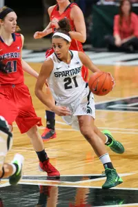 Senior Klarissa Bell led the Spartans with 16 points and nine rebounds in last season's victory at Oakland.