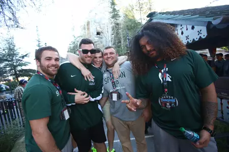 Fou Fonoti (far right) and his teammates visited Disneyland on Thursday.