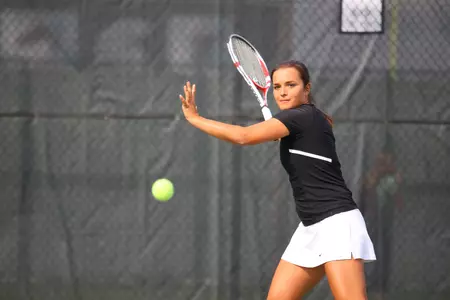 Catherine Parenteau and Marina Bohrer defeated DePaul on court one in doubles matches, 8-4.