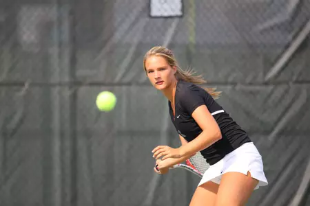 Emily Meyers and Julianne Gruber paired up for a win in doubles play on court three.
