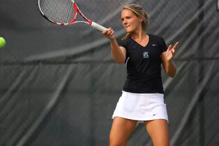 In singles play, freshman Emily Meyers is 8-3 after seeing action on courts four, five and six.