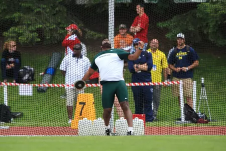 Antonio James improved his personal record in the discus throw by a full 10 feet at the Spec Towns Invite on Saturday.