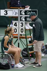 Freshman Emily Meyers improved her record as she won both her singles and double matches.