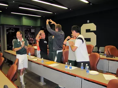 The Spartans celebrating their NCAA Tournament berth.