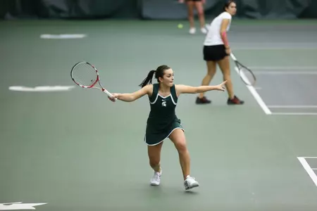Catherine Parenteau picked up the lone point for MSU on court three in singles play.