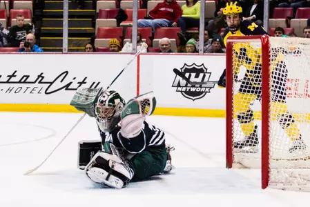 Jake Hildebrand made 34 saves in Thursday's loss. (Photo: Andrew Knapik/MiHockey)
