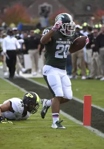 Nick Hill scored two rushing touchdowns for the Spartans in MSU's 45-31 victory over Purdue on Saturday in West Lafayette.