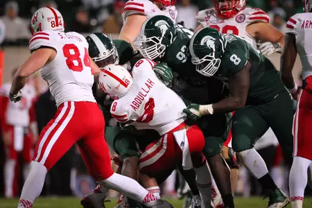 Ameer Abdullah, the nation's second-leading rusher entering Saturday's game against MSU, was held to 45 yards rushing on 24 carries.