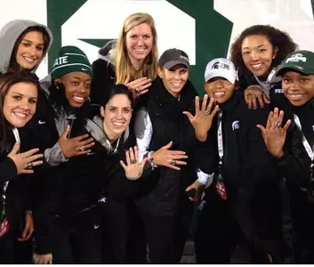 The MSU women's basketball team was presented its 2014 Big Ten Championship rings at the football game against Nebraska on Oct. 4.