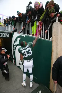 Jeremy Langford says goodbye to Spartan fans on Senior Day at Spartan Stadium.