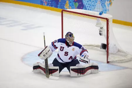 Hockey: 2014 Winter Olympics: USA goalie Ryan Miller (39) in action vs Slovenia during Men's Preliminary Round - Group A at Shayba Arena. Ryan Miller
Sochi, Russia 2/16/2014
CREDIT: Erick W. Rasco (Photo by Erick W. Rasco /Sports Illustrated/Getty Images)
(Set Number: X157747 TK1 R1 F192 )